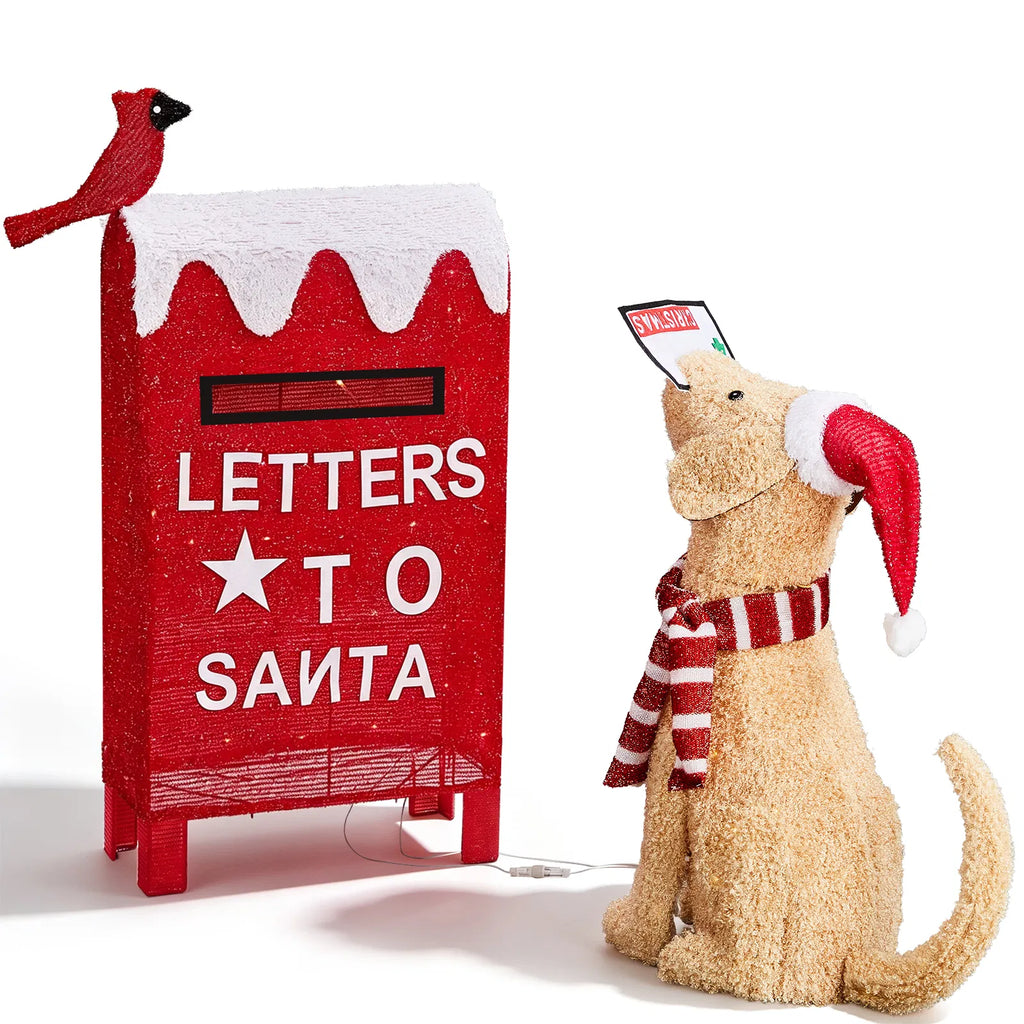 3.2FT Dog & Mailbox with 140 Warm White Wire Lights