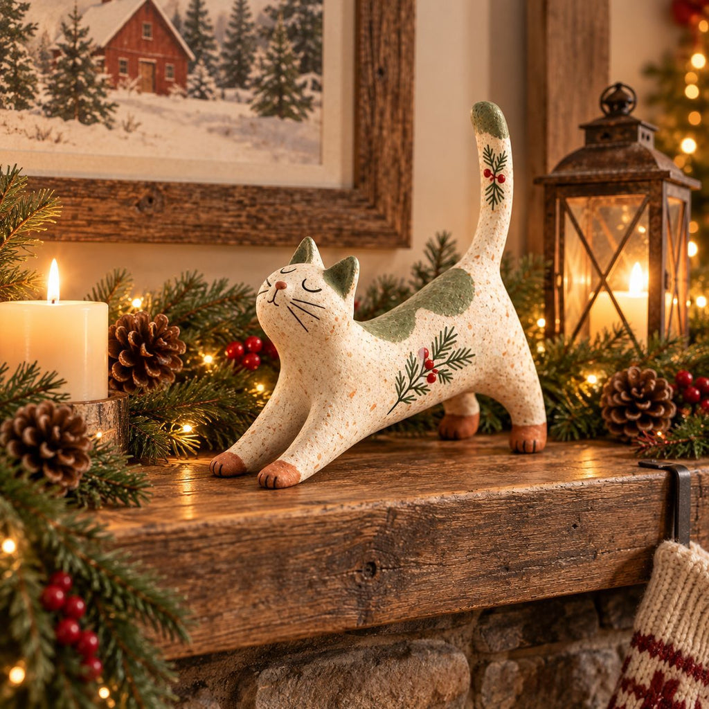 Forest Christmas Cat Figurine Ornament