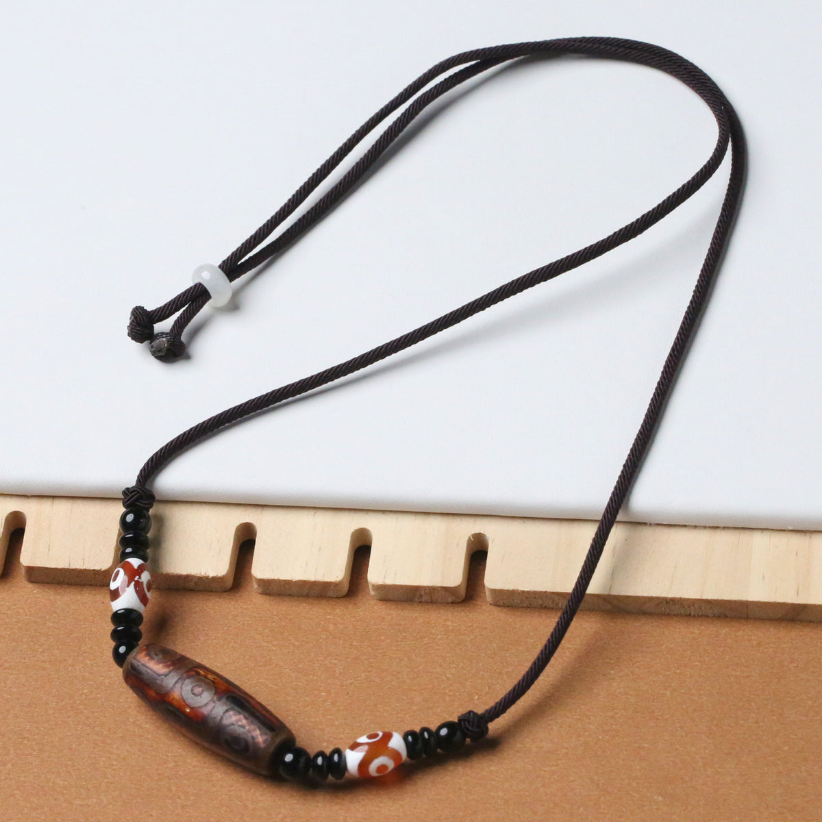 Tibetan Agate Dzi Bead Pendant Necklace