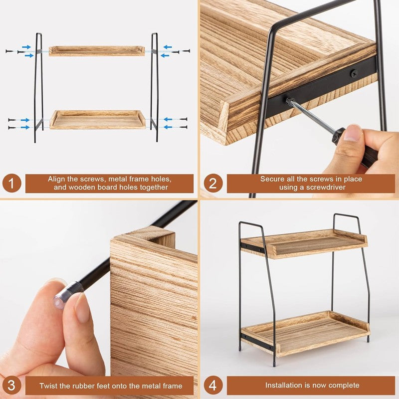 2-Tier Coffee Station Organizer For Countertop, Wooden Kitchen Counter Shelf UK