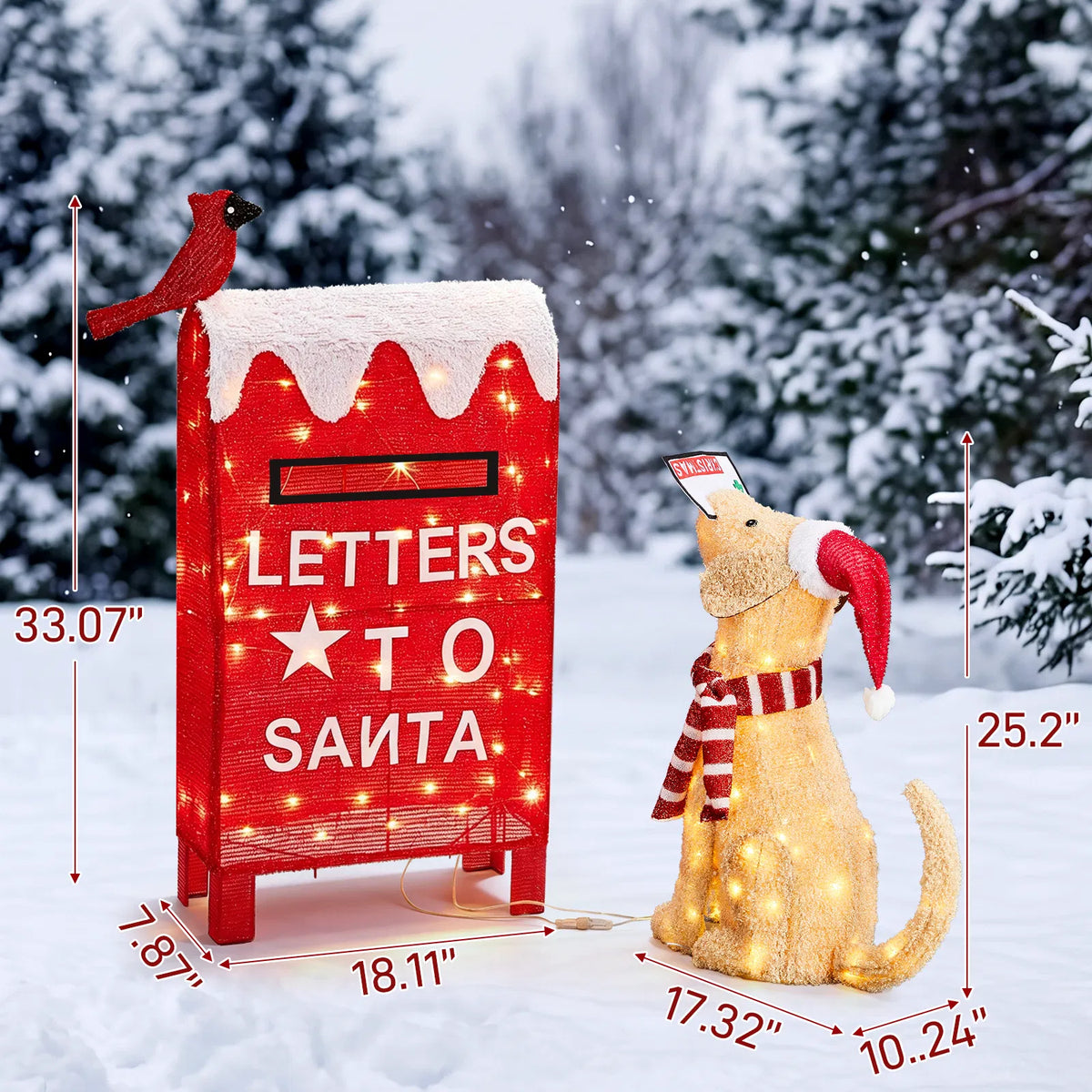 3.2FT Dog & Mailbox with 140 Warm White Wire Lights