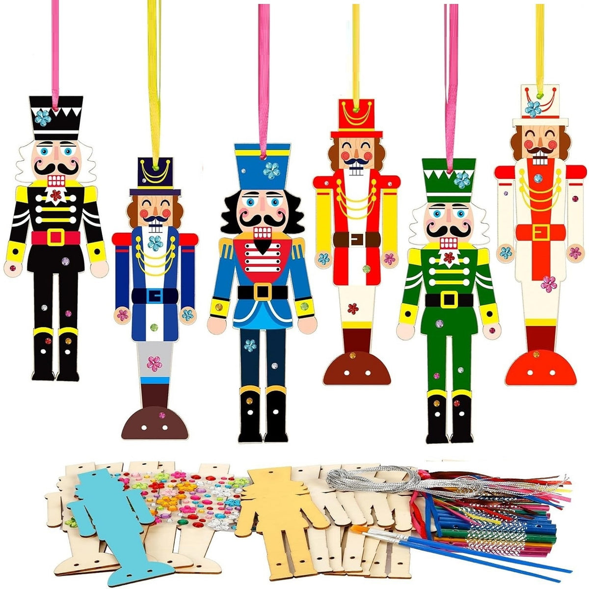 Nutcracker Christmas Craft Set - 12 Wooden Figures & Wind Chime Tubes