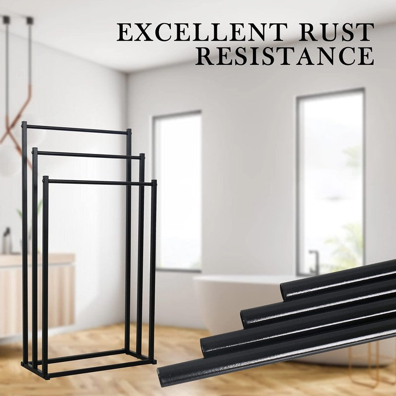 3 Tier Free Standing Towel Rail Stand Unit Rack Storage Bathroom Moveable Black