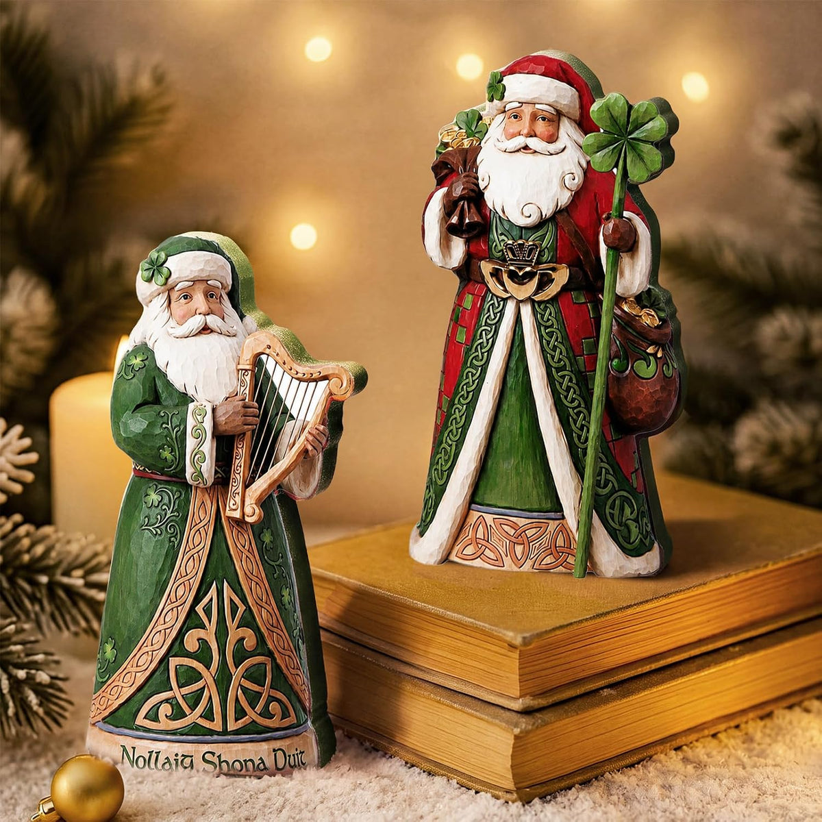 2-Piece Irish Christmas Santa Figurine Set, 6-Inch Celtic Decor
