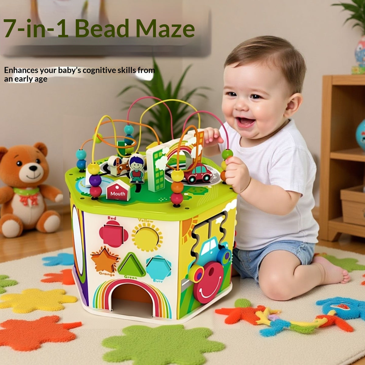 Wooden Activity Cube with Bead Maze for Kids