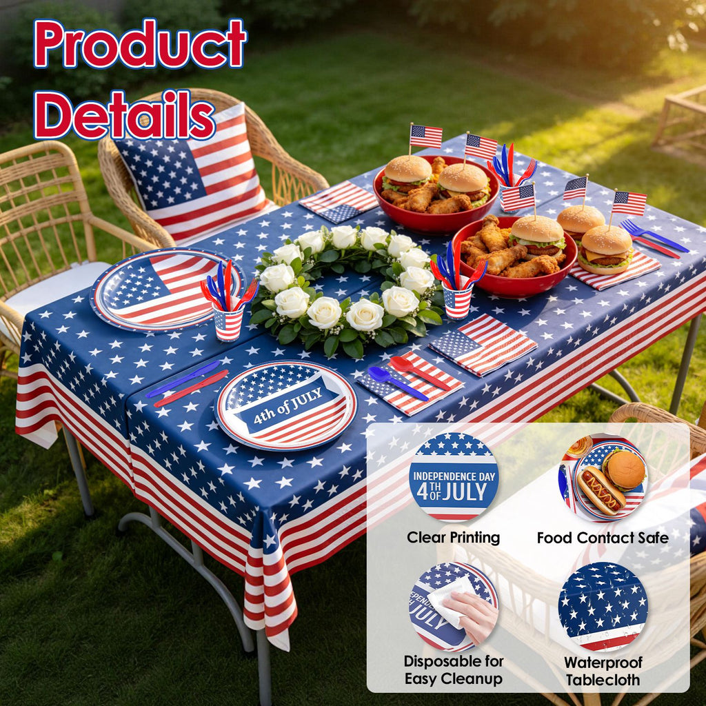 181Pcs 4th Of July 250th Anniversary Party Supplies Set Independence Day Red White Blue Disposable Tableware With Plates Cups Cutlery Napkins Banner Tablecloth Serves 24 For Memorial Day National Hol